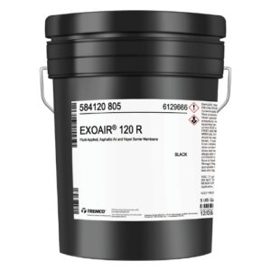 ExoAir 120 asphaltic air and vapor barrier in black container