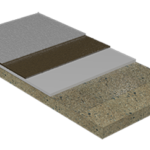 Layered diagram of vehicular traffic coating system over concrete