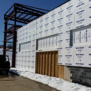 EPS insulation installed on commercial exterior wall for thermal and moisture protection