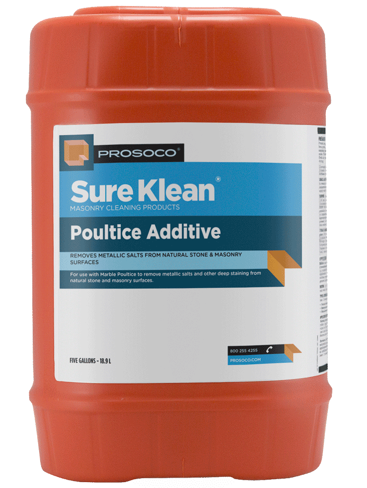Poultice Additive — Liquid component for drawing metallic salt stains from masonry.