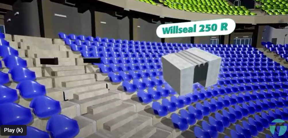 Digital rendering of Willseal 250R installation in stadium seating section