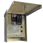 Open Generac 30-amp manual transfer switch for 1–2 circuits with metal enclosure.