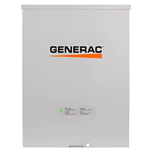 Generac 100A automatic transfer switch with service entrance rating and integrated surge protection device.