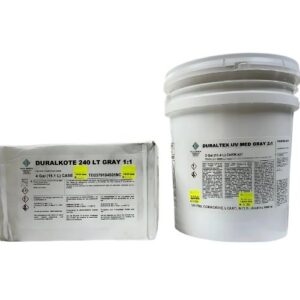 Duralkote 240 LT and Duraltex UV Med epoxy coating system containers