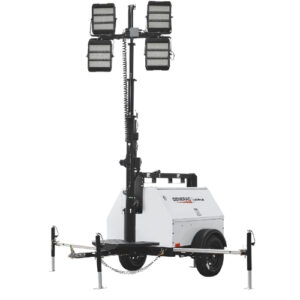 Generac MLT4060KV Kubota LED light tower with four 320W LEDs and wide-body trailer