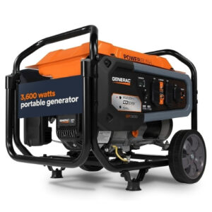 Generac 3,600-watt portable generator with PowerRush technology and wheeled frame.
