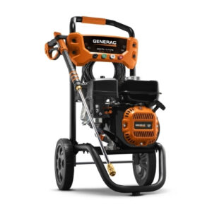Generac 2900 PSI pressure washer with 2.4 GPM, 196cc OHV engine, ergonomic spray gun, and 25-foot hose