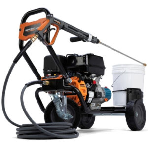 Generac XC 4200 PSI 4 GPM Pressure Washer with OHV engine, 35-foot hose, rugged 3-wheel frame, and 5-gallon bucket holder for industrial cleaning