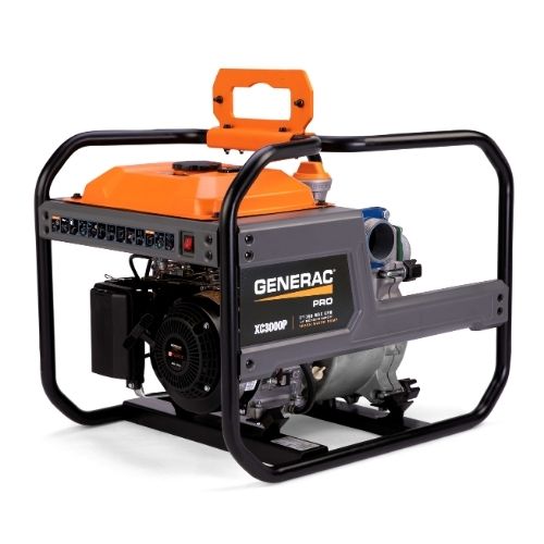 Generac XC3000P trash pump with heavy-duty frame for job site use.